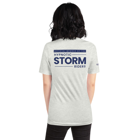 Official StormRider Mike Mandel Hypnosis Assorted Colors Unisex Cotton T-Shirt Dark Logo Light Background - Hypnotist on sleeve