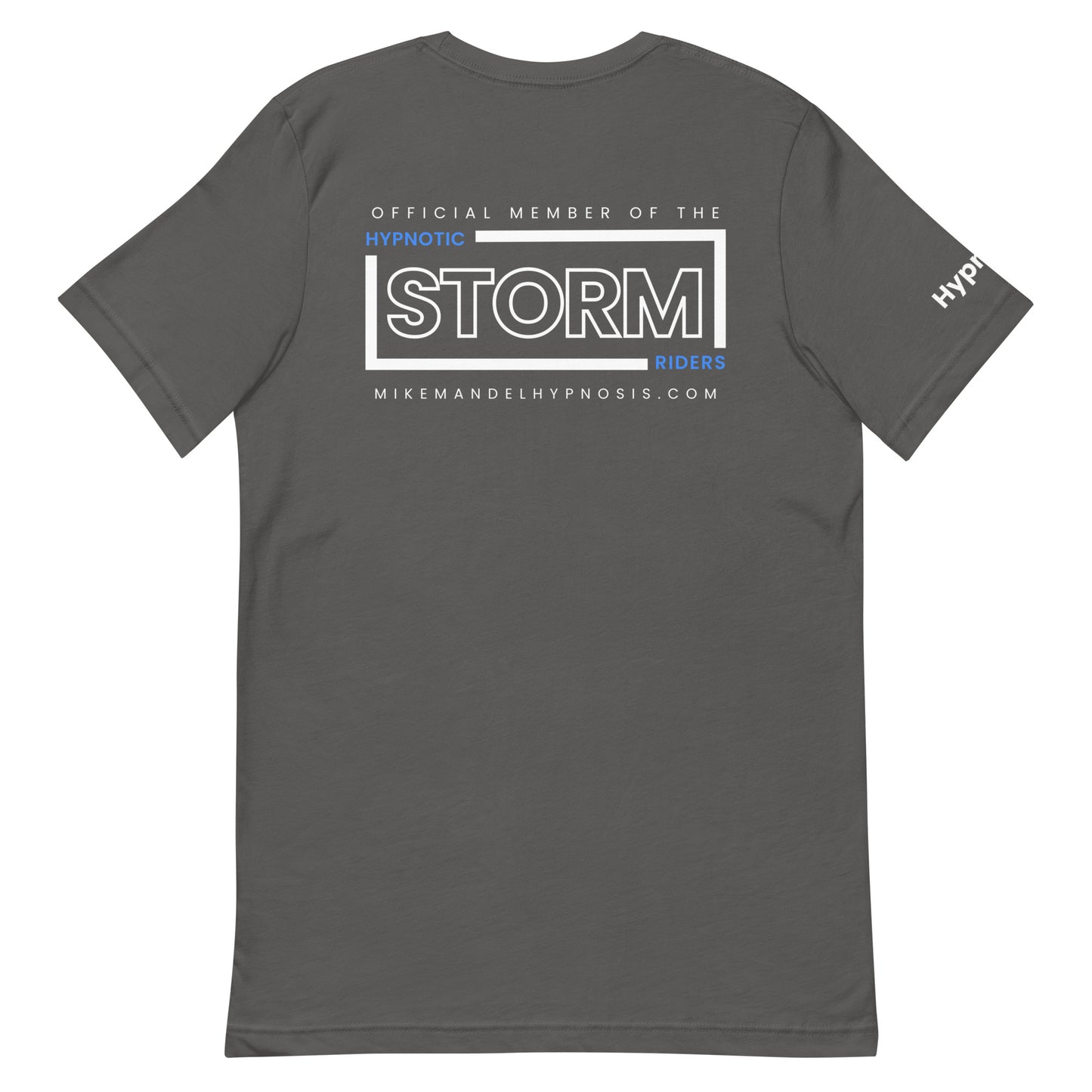 Official StormRider V2 Mike Mandel Hypnosis Unisex Cotton T-Shirt Colored Logo Dark Background - Hypnotist on sleeve