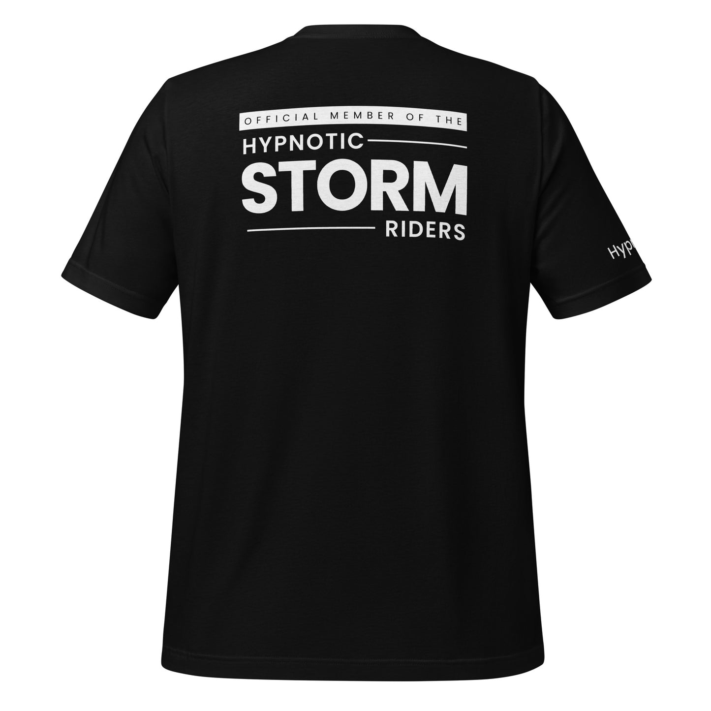 Official StormRider Mike Mandel Hypnosis Assorted Colors Unisex Cotton T-Shirt White Logo Dark Background - Hypnotist on sleeve