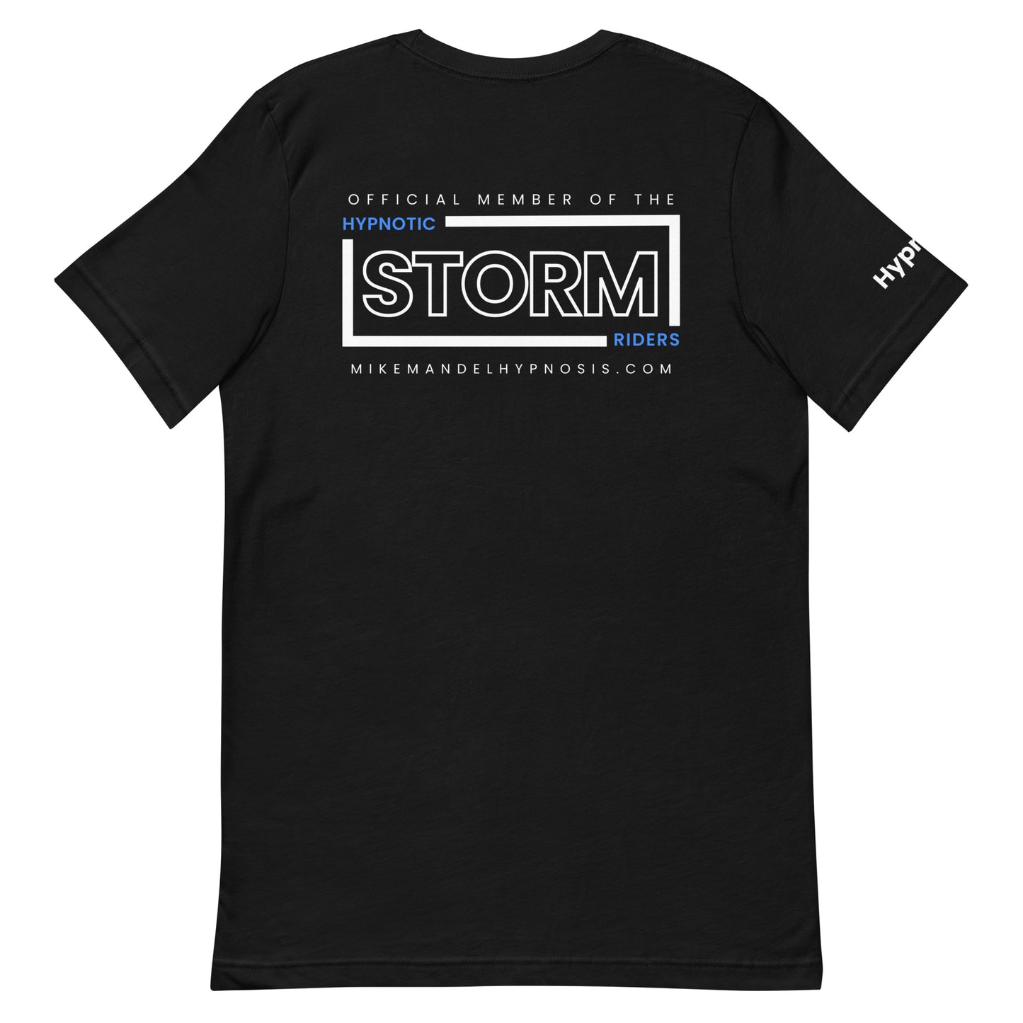 Official StormRider V2 Mike Mandel Hypnosis Unisex Cotton T-Shirt Colored Logo Dark Background - Hypnotist on sleeve