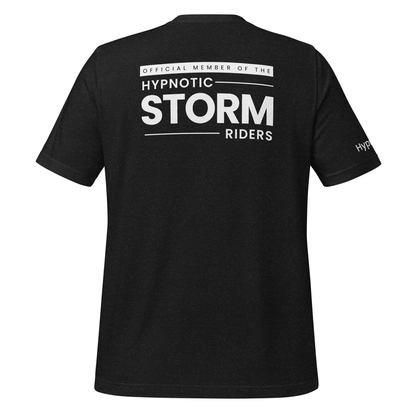 Official StormRider Mike Mandel Hypnosis Assorted Colors Unisex Cotton T-Shirt White Logo Dark Background - Hypnotist on sleeve