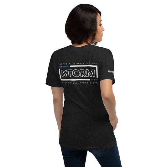 Official StormRider V2 Mike Mandel Hypnosis Unisex Cotton T-Shirt Colored Logo Dark Background - Hypnotist on sleeve