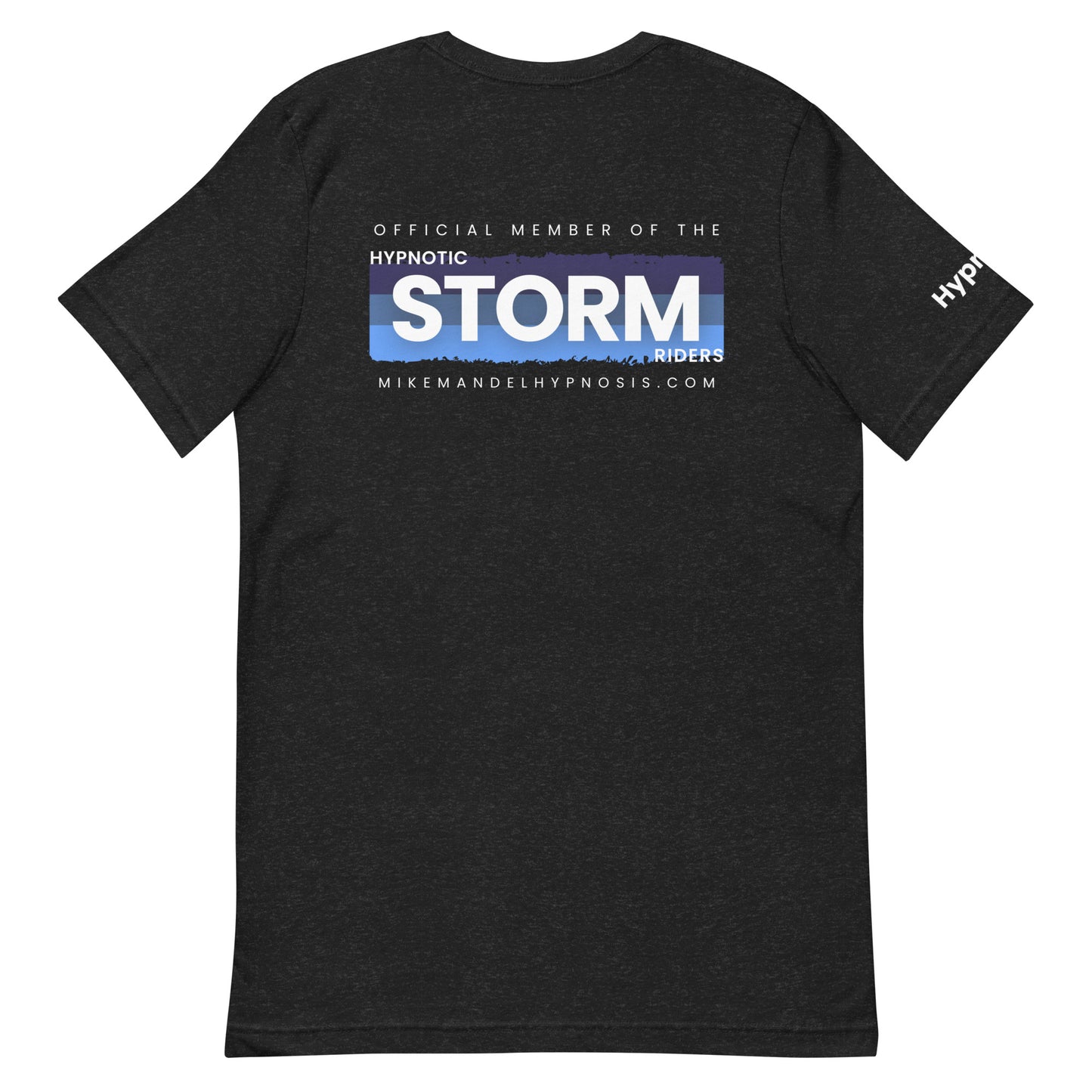 Official StormRider V3 Mike Mandel Hypnosis Unisex Cotton T-Shirt Colored Logo Dark Background - Hypnotist on sleeve